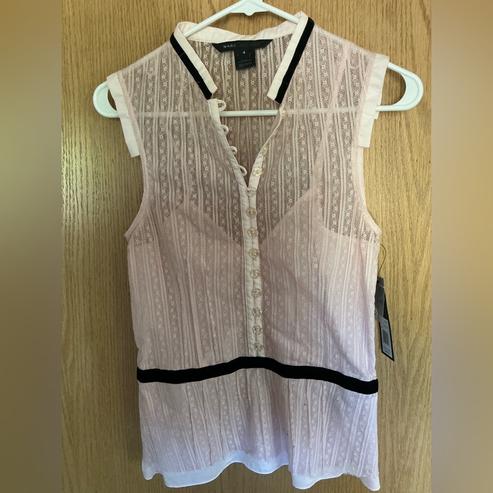 NWT $248 MARC JACOBS Nordstrom creamy pink top sleeveless shirt Sz 4 Easter - Picture 3 of 12